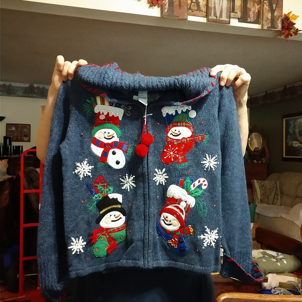 Tiara International  Snowman Zipper Sweater